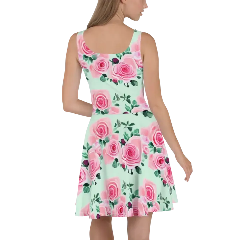 Enchanting Pink Pastel Rose Skater Dress
