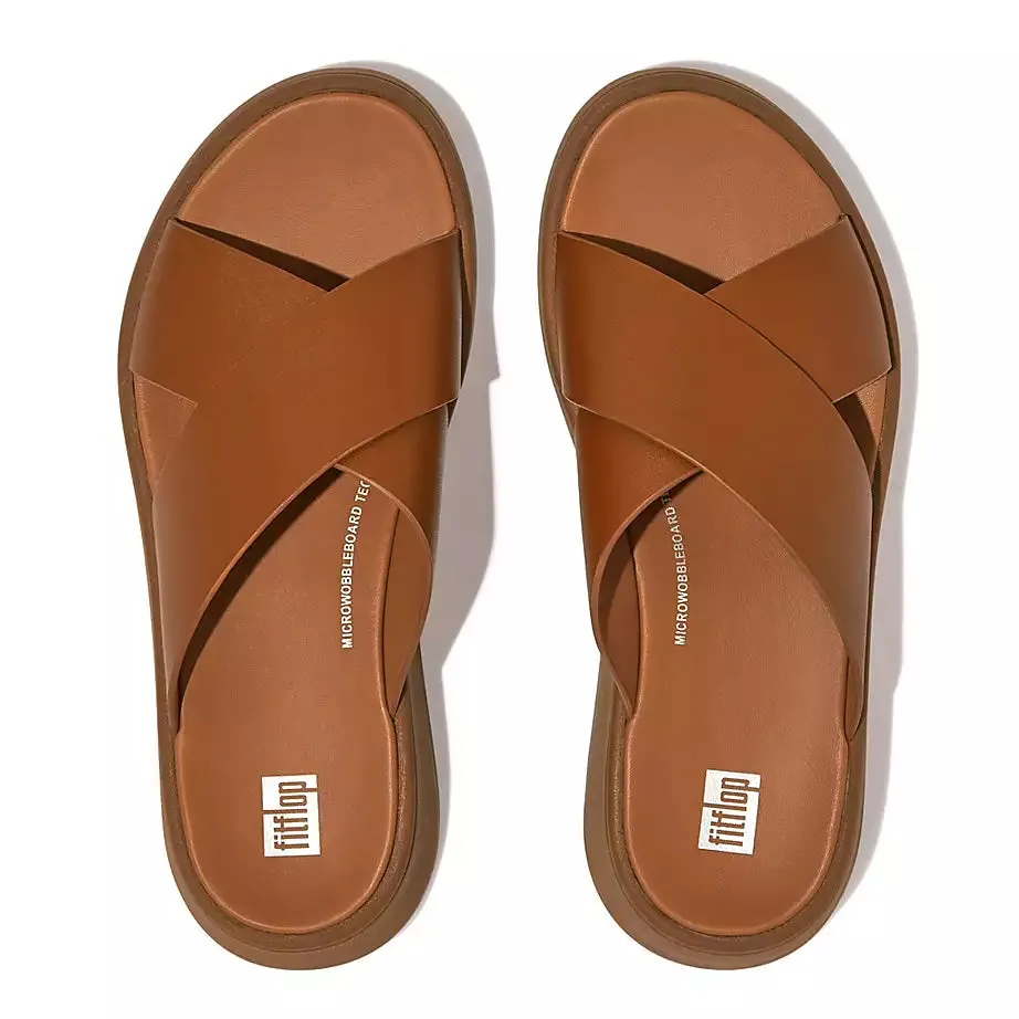 FitFlop F-Mode Leather Flatform Cross Slides Light Tan