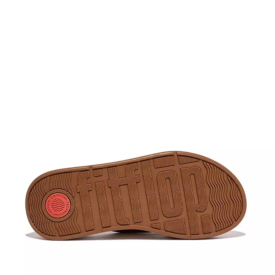 FitFlop F-Mode Leather Flatform Cross Slides Light Tan
