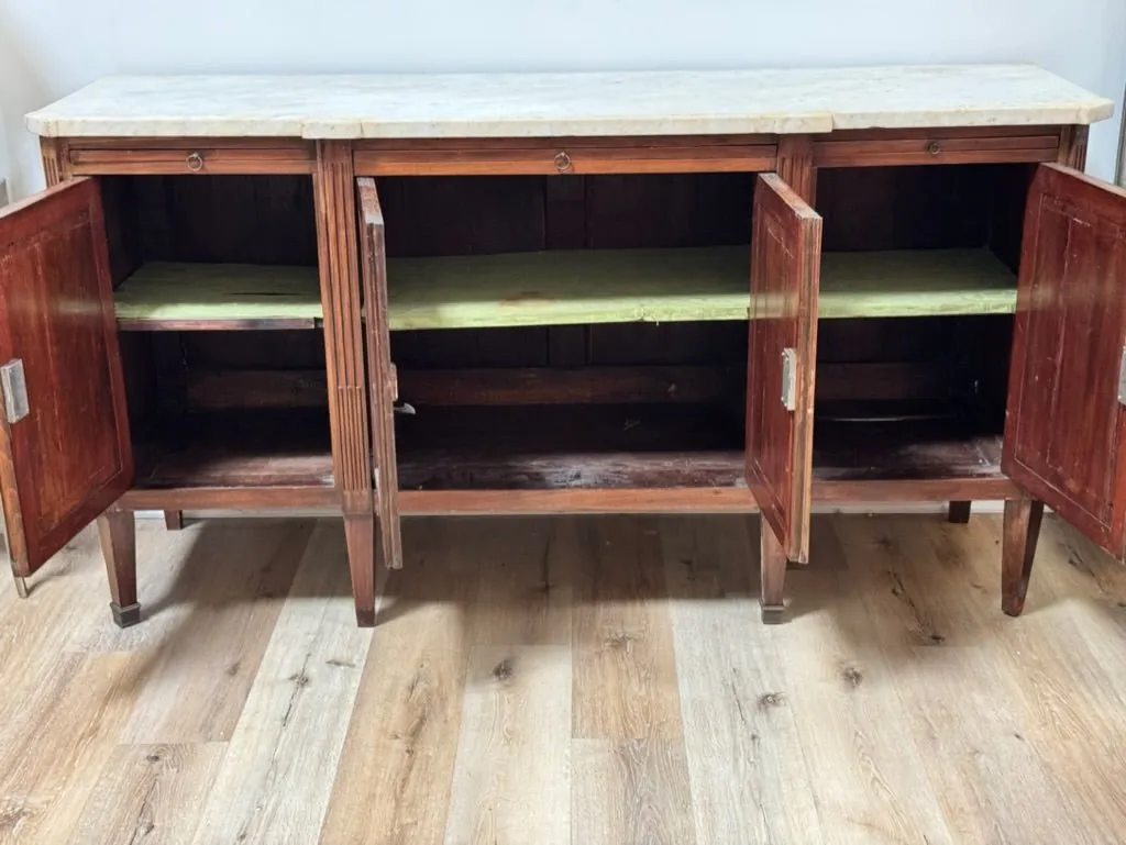 French Directoire Period Mahogany and Marble Sideboard Enfilade