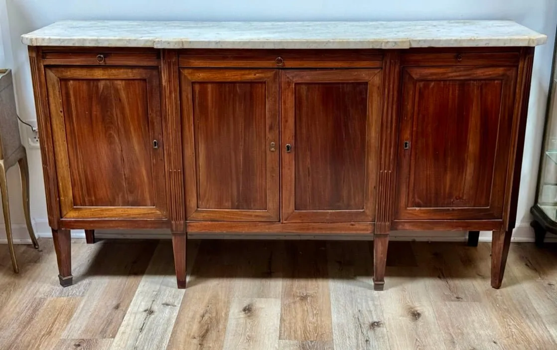 French Directoire Period Mahogany and Marble Sideboard Enfilade