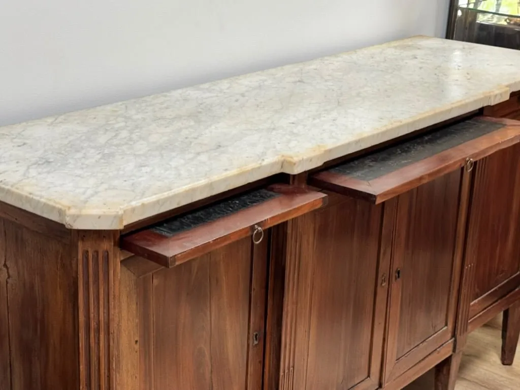 French Directoire Period Mahogany and Marble Sideboard Enfilade