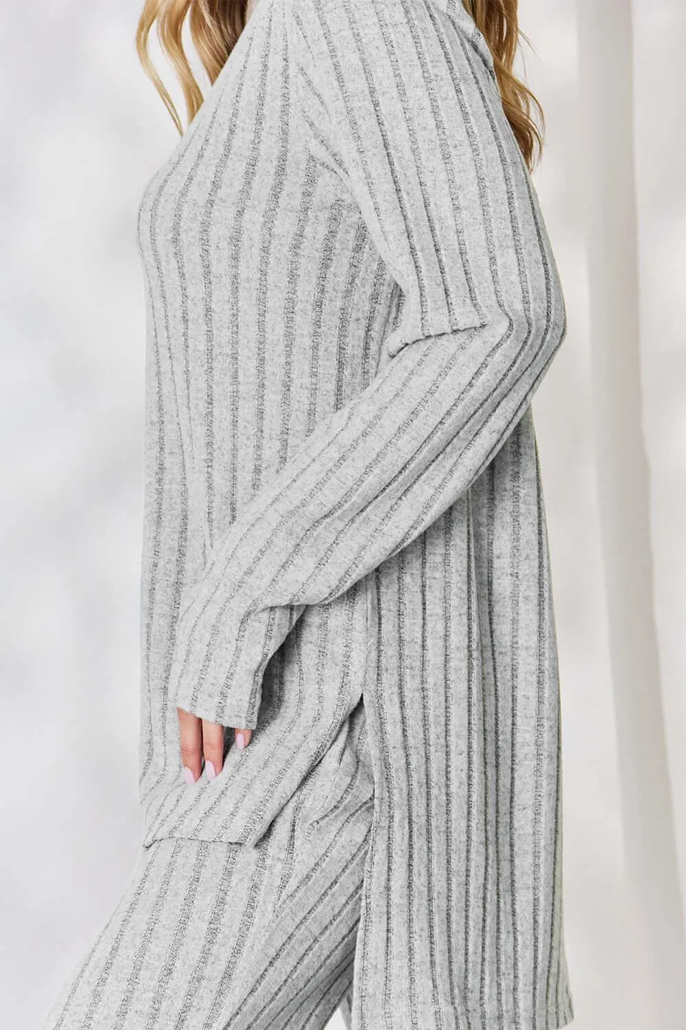 Full Size Ribbed High-Low Top & Wide Leg Pants Set