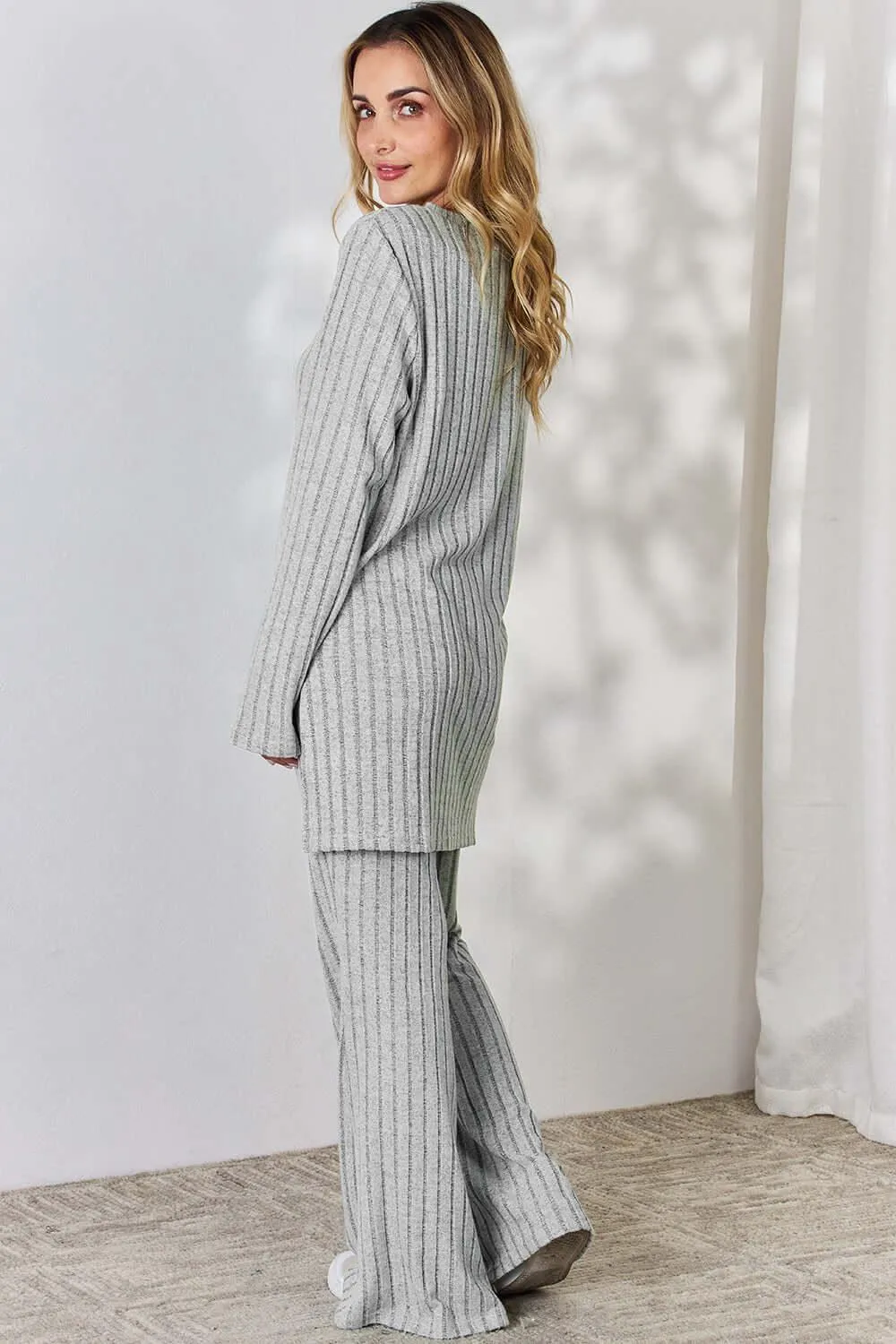 Full Size Ribbed High-Low Top & Wide Leg Pants Set