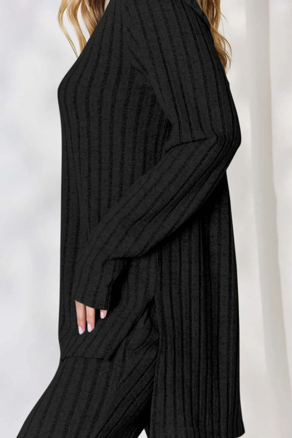 Full Size Ribbed High-Low Top & Wide Leg Pants Set