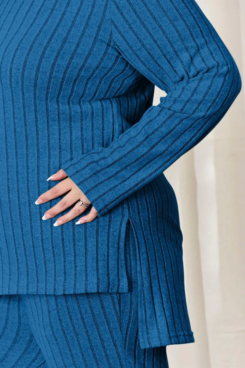 Full Size Ribbed High-Low Top & Wide Leg Pants Set
