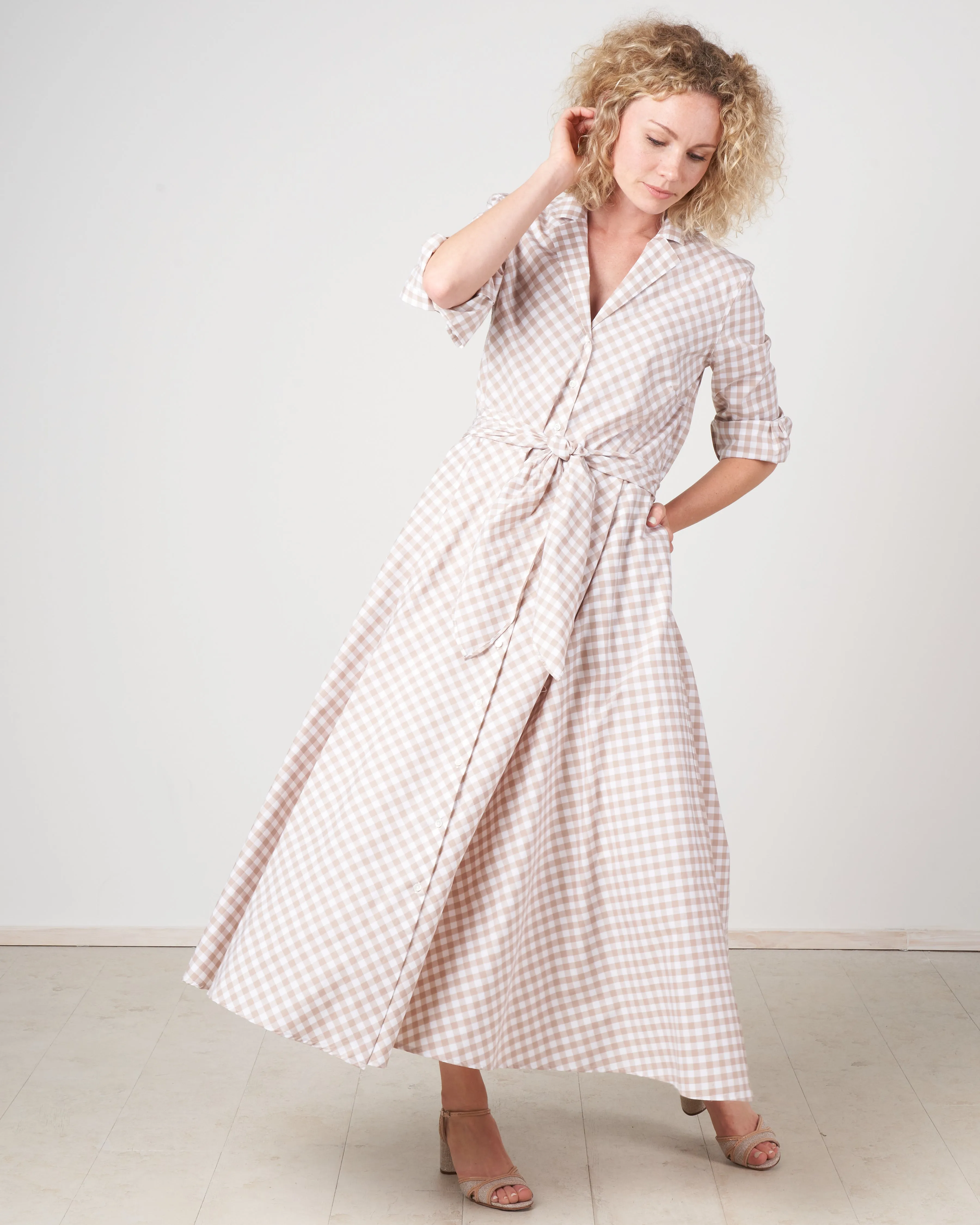 gelsa dress - beige & white small check