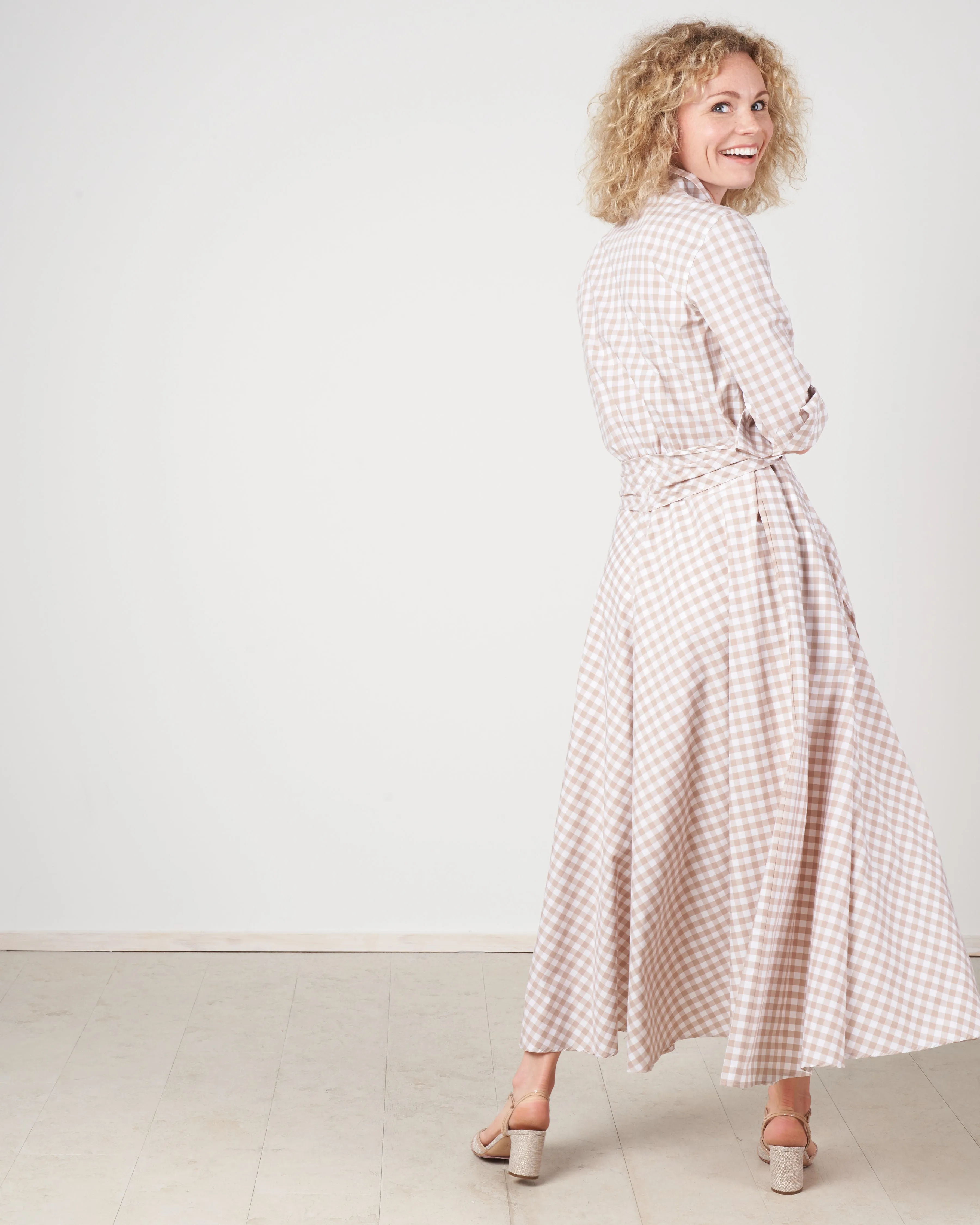 gelsa dress - beige & white small check