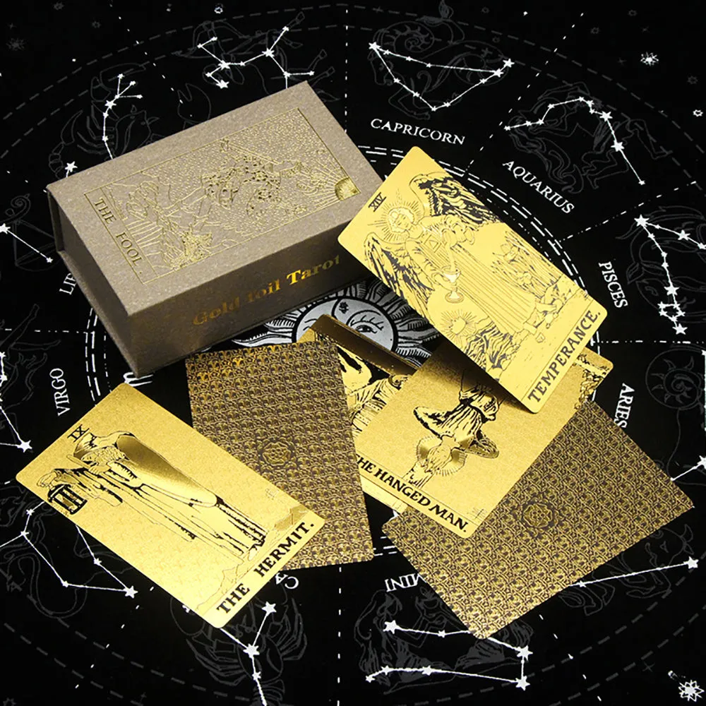 Golden Foil Tarot Black Flip Table Game Divination Mysterious Tarot Card