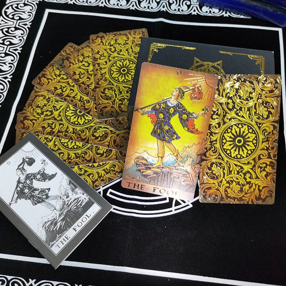 Golden Foil Tarot Black Flip Table Game Divination Mysterious Tarot Card