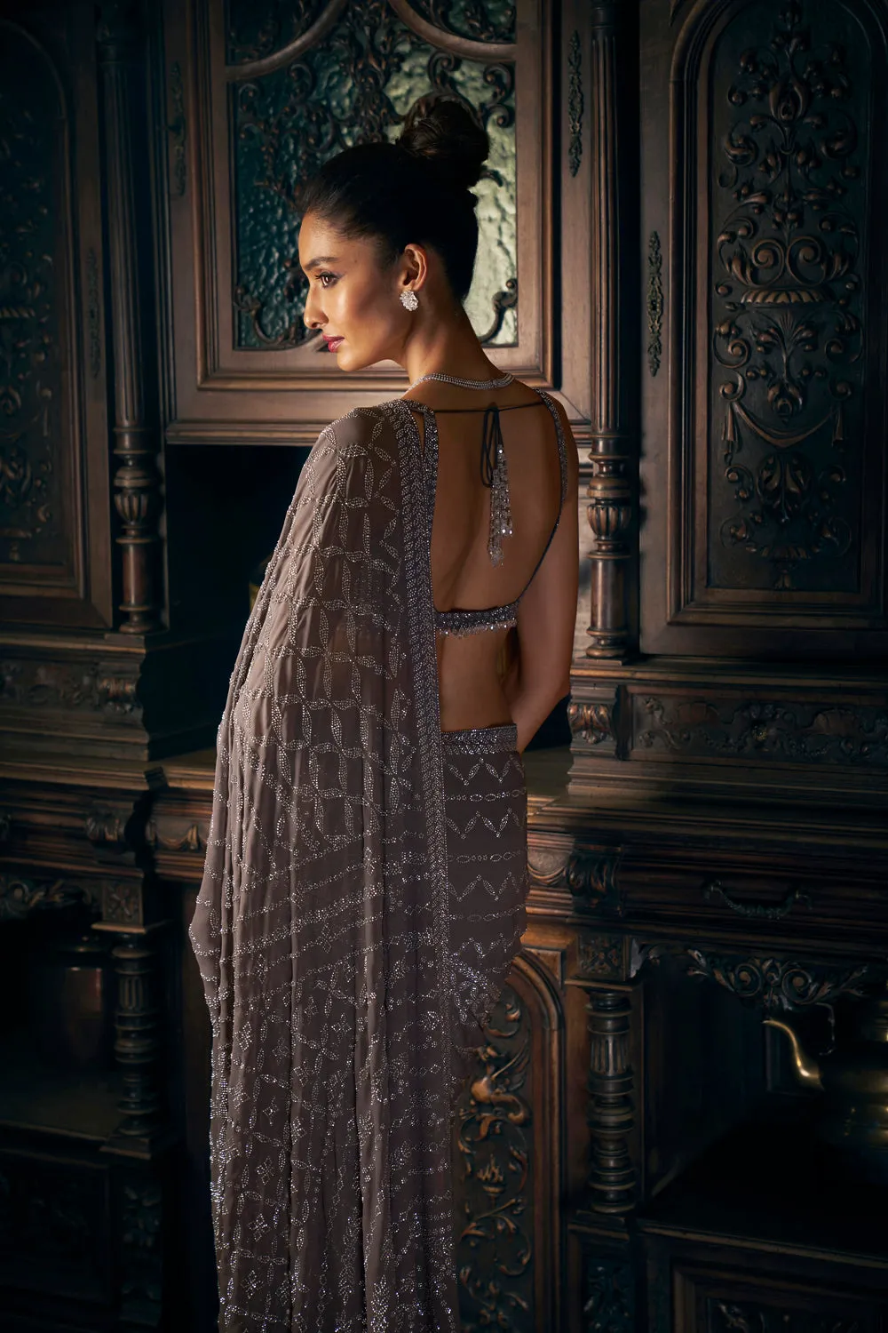 Grey Crystal Saree