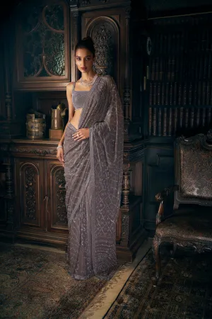 Grey Crystal Saree