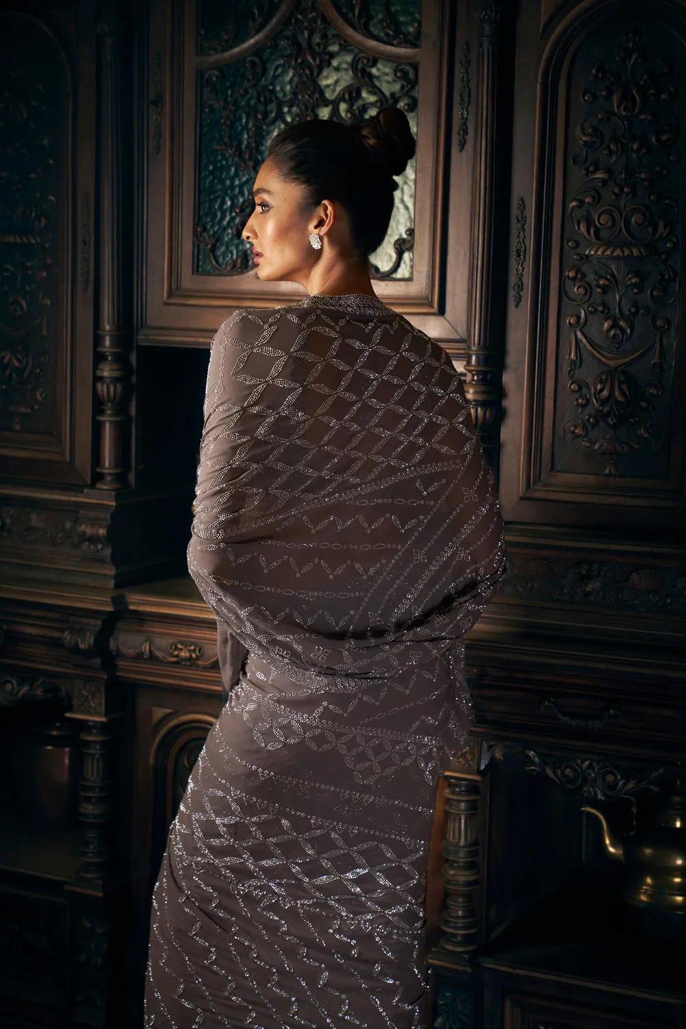 Grey Crystal Saree