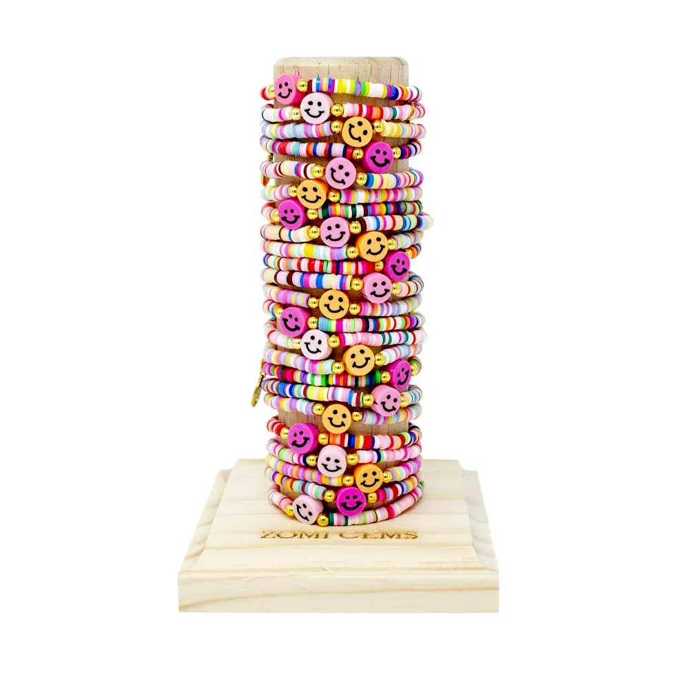 Happy Face Stretchy Rainbow Disk Bracelet Assorted