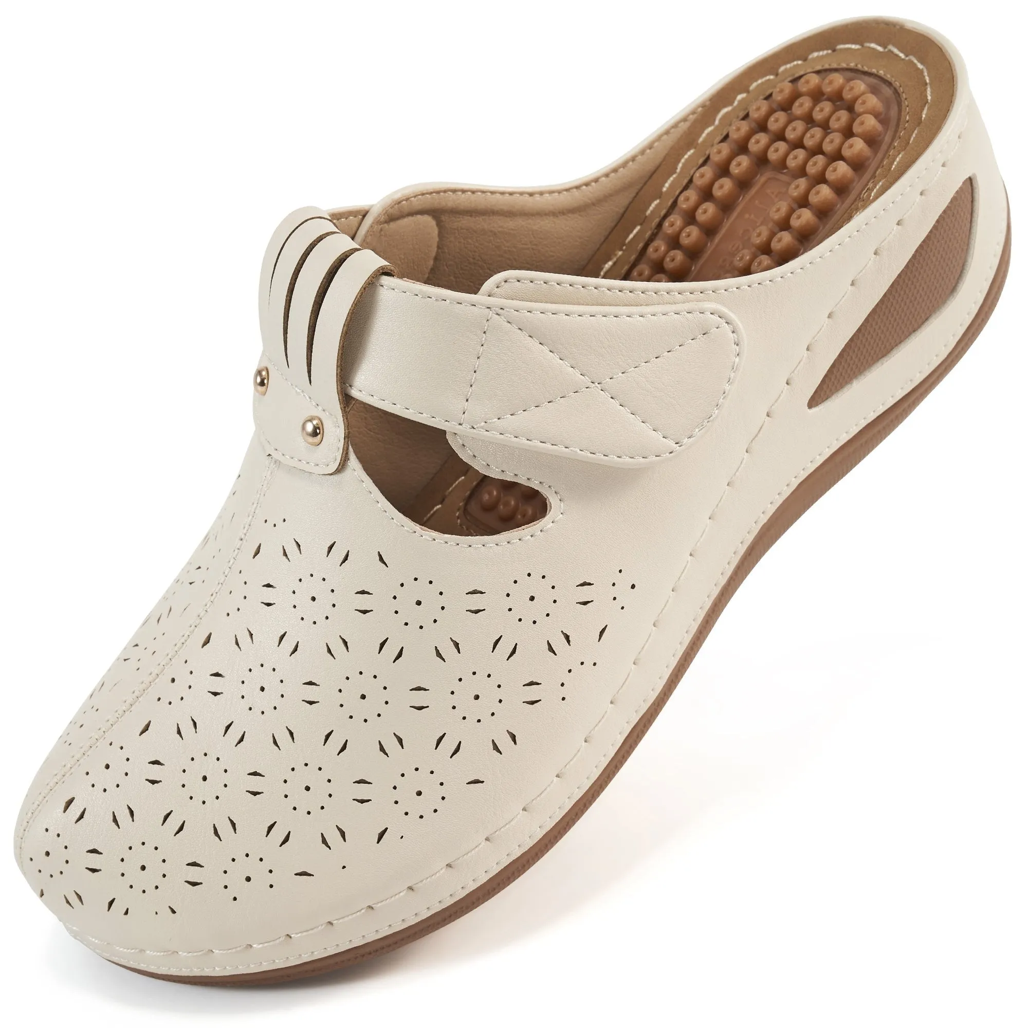 HARENC™Womens Mules Comfortable Summer Closed Toe Sandals Casual Lightweight Slip on Wedge Shoes Adjustable Hook Loop