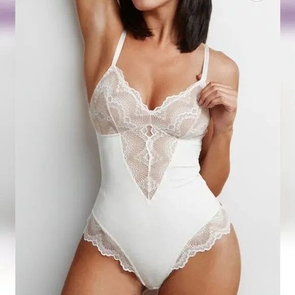 HeyShape Half Laced Thong Stretchy Shapewear Slimming Bodysuit Black Tan 3XL