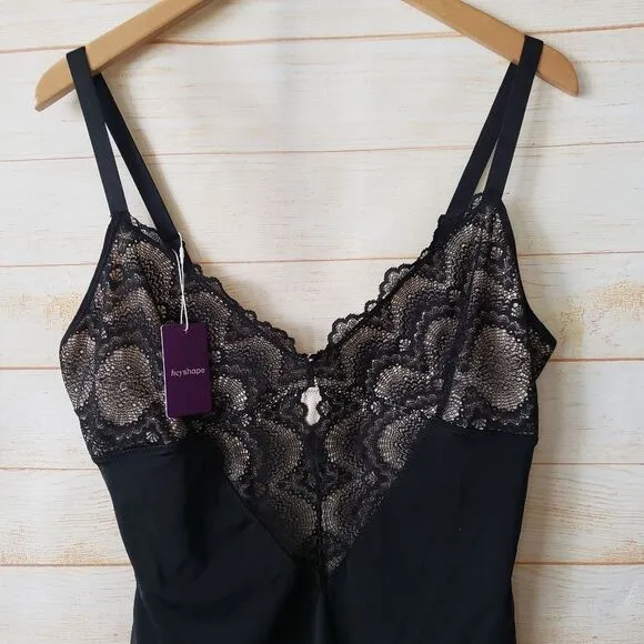 HeyShape Half Laced Thong Stretchy Shapewear Slimming Bodysuit Black Tan 3XL