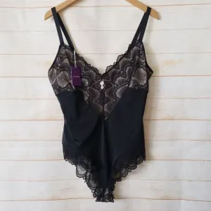 HeyShape Half Laced Thong Stretchy Shapewear Slimming Bodysuit Black Tan 3XL