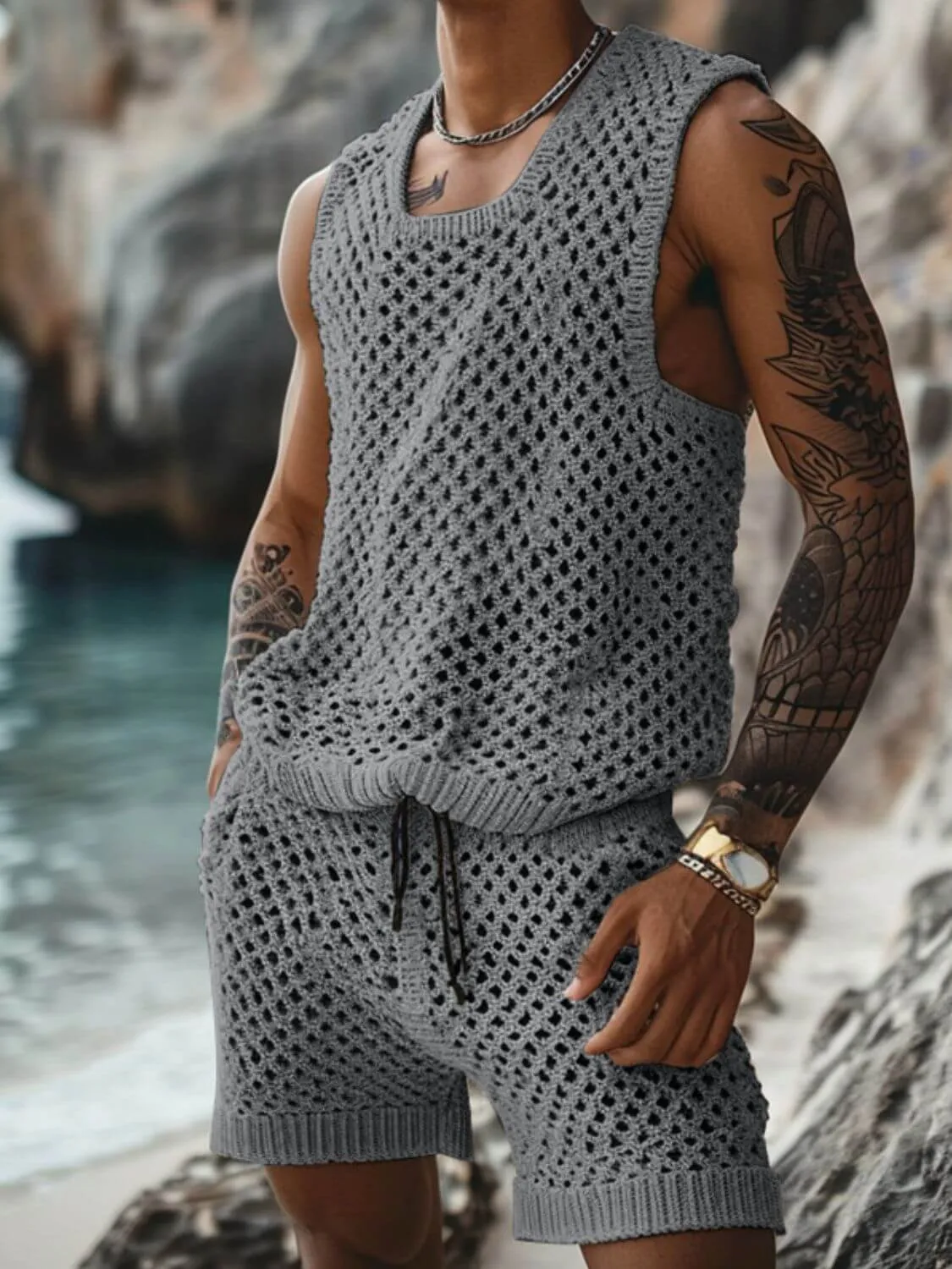 Hollow Out Tank & Shorts Set – Casual & Stylish