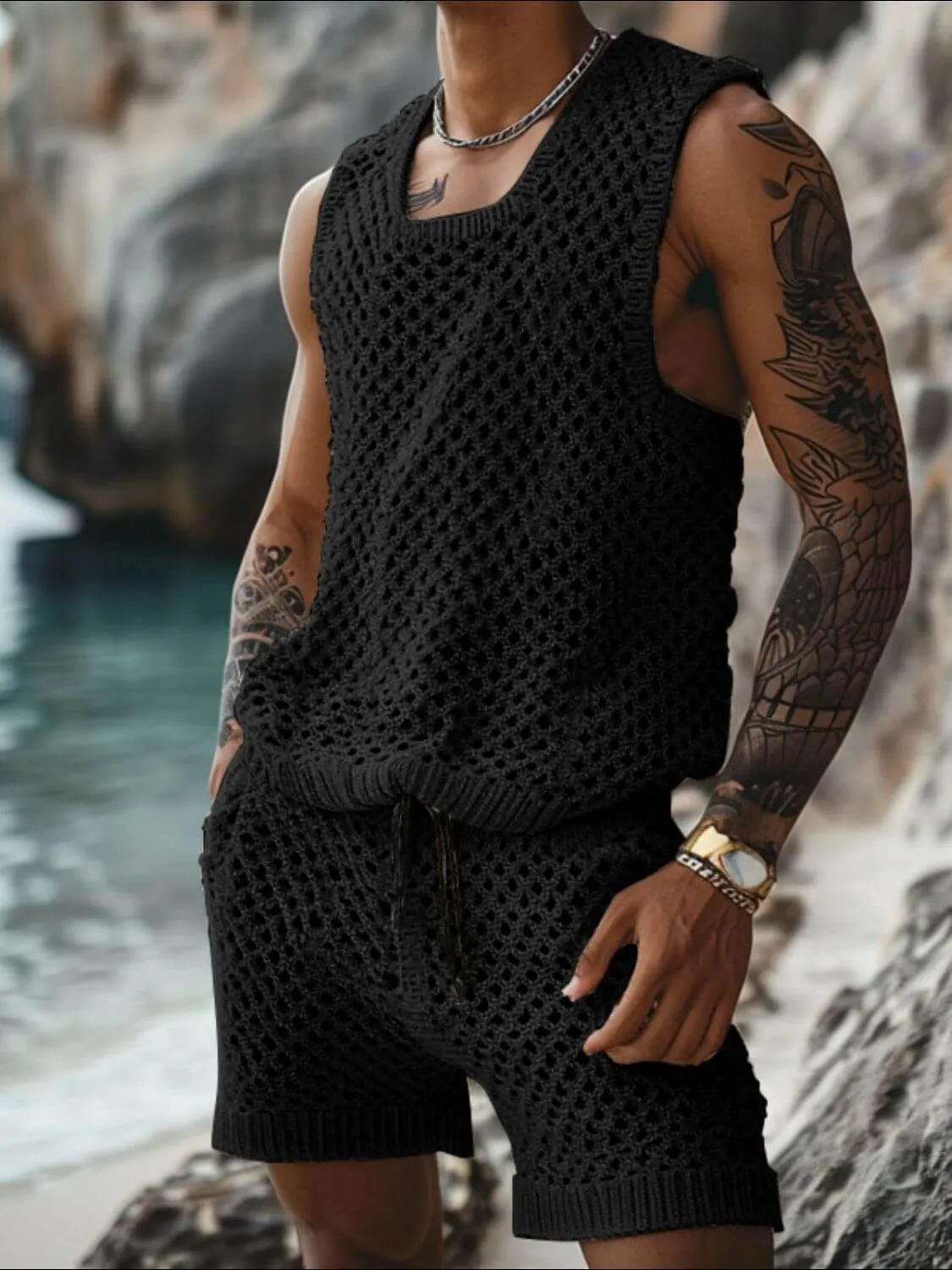 Hollow Out Tank & Shorts Set – Casual & Stylish