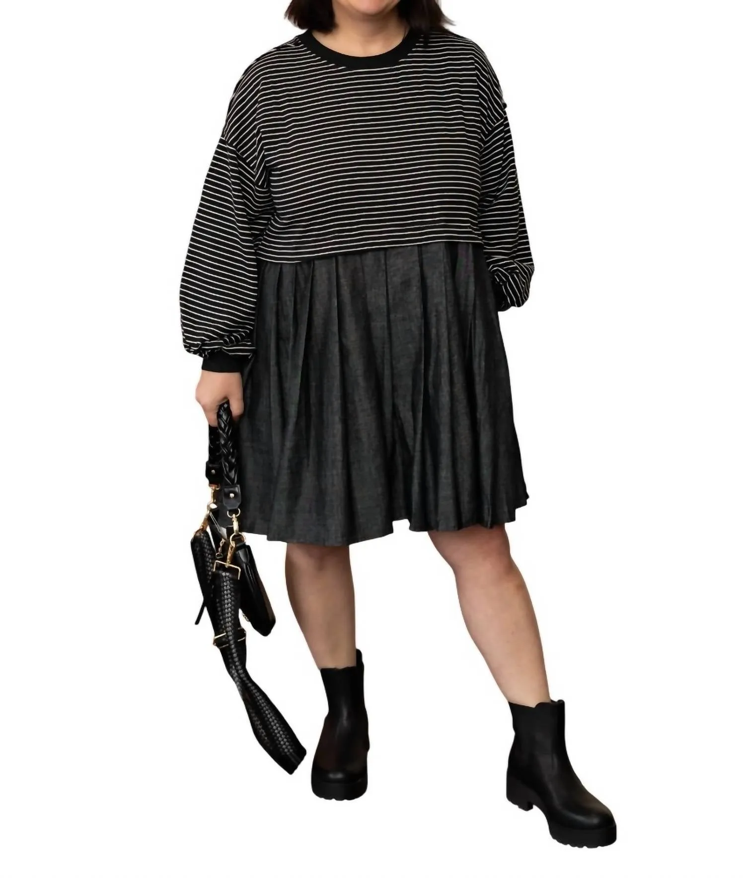 In With Stripes Dress In White/black
