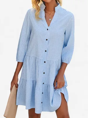 Jada | Women's 3/4 Sleeve Gingham Button Down Shirt Dress