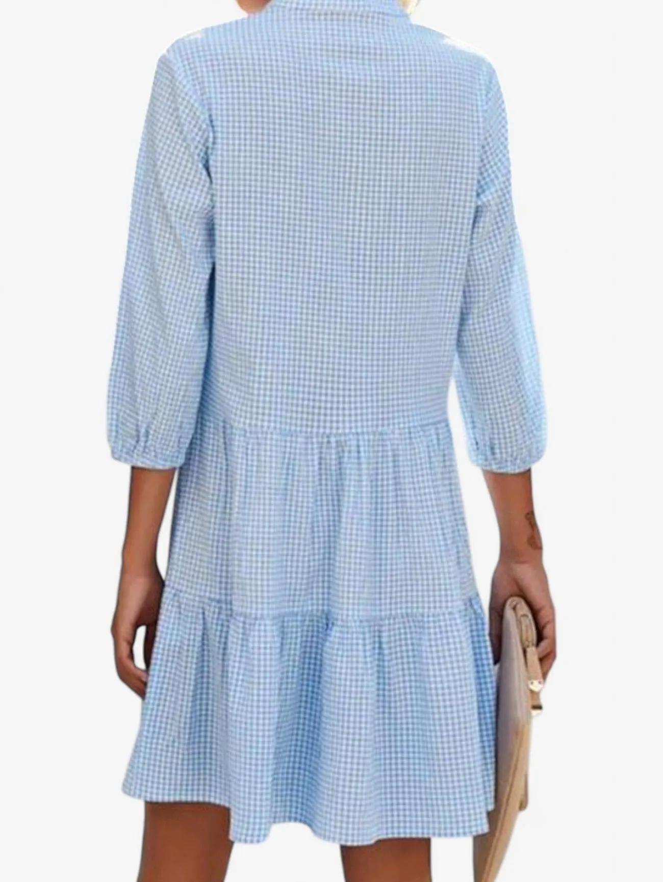 Jada | Women's 3/4 Sleeve Gingham Button Down Shirt Dress