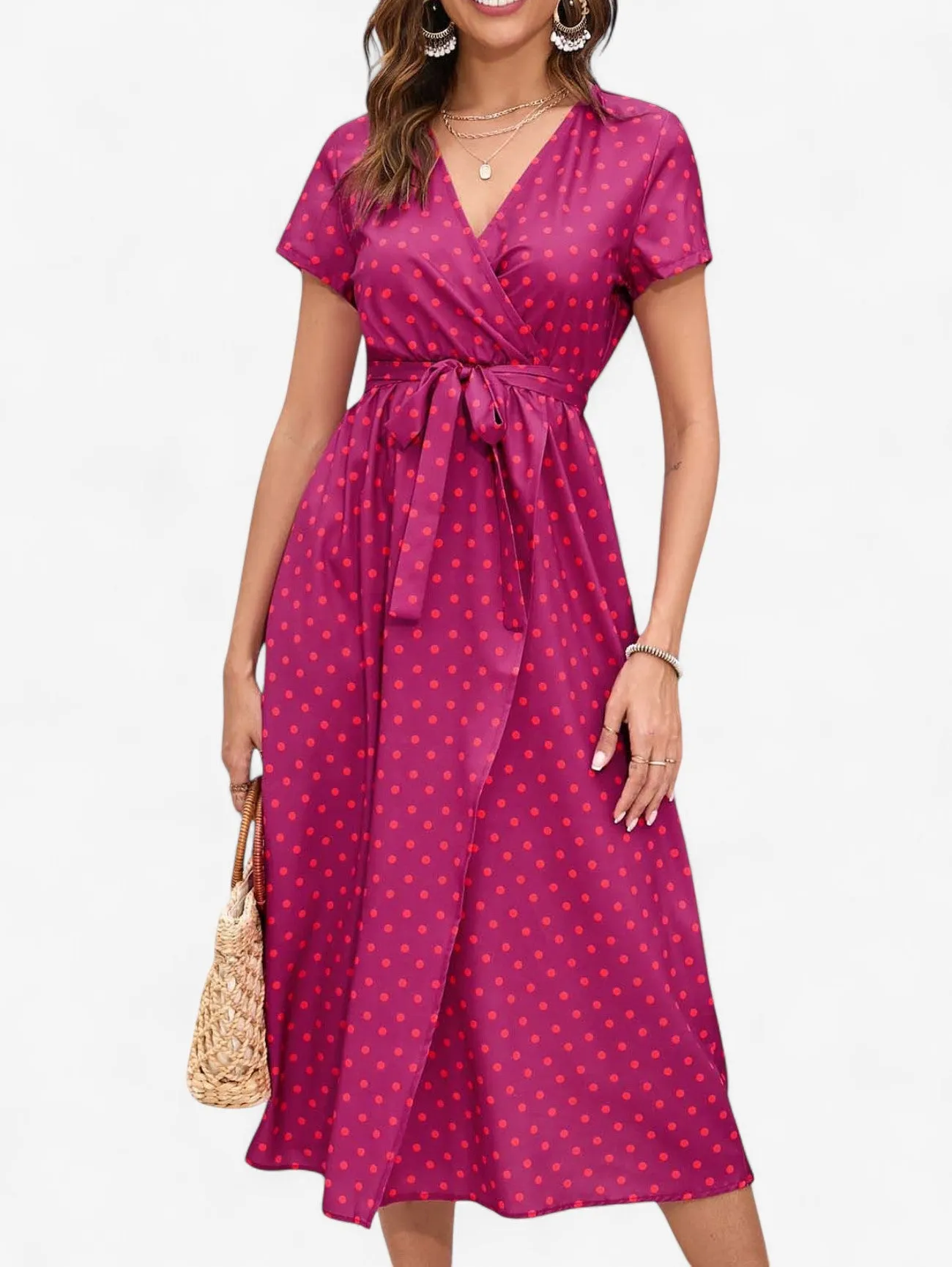 Jada | Women's Boho Wrap V-Neck Midi Dress with Slit