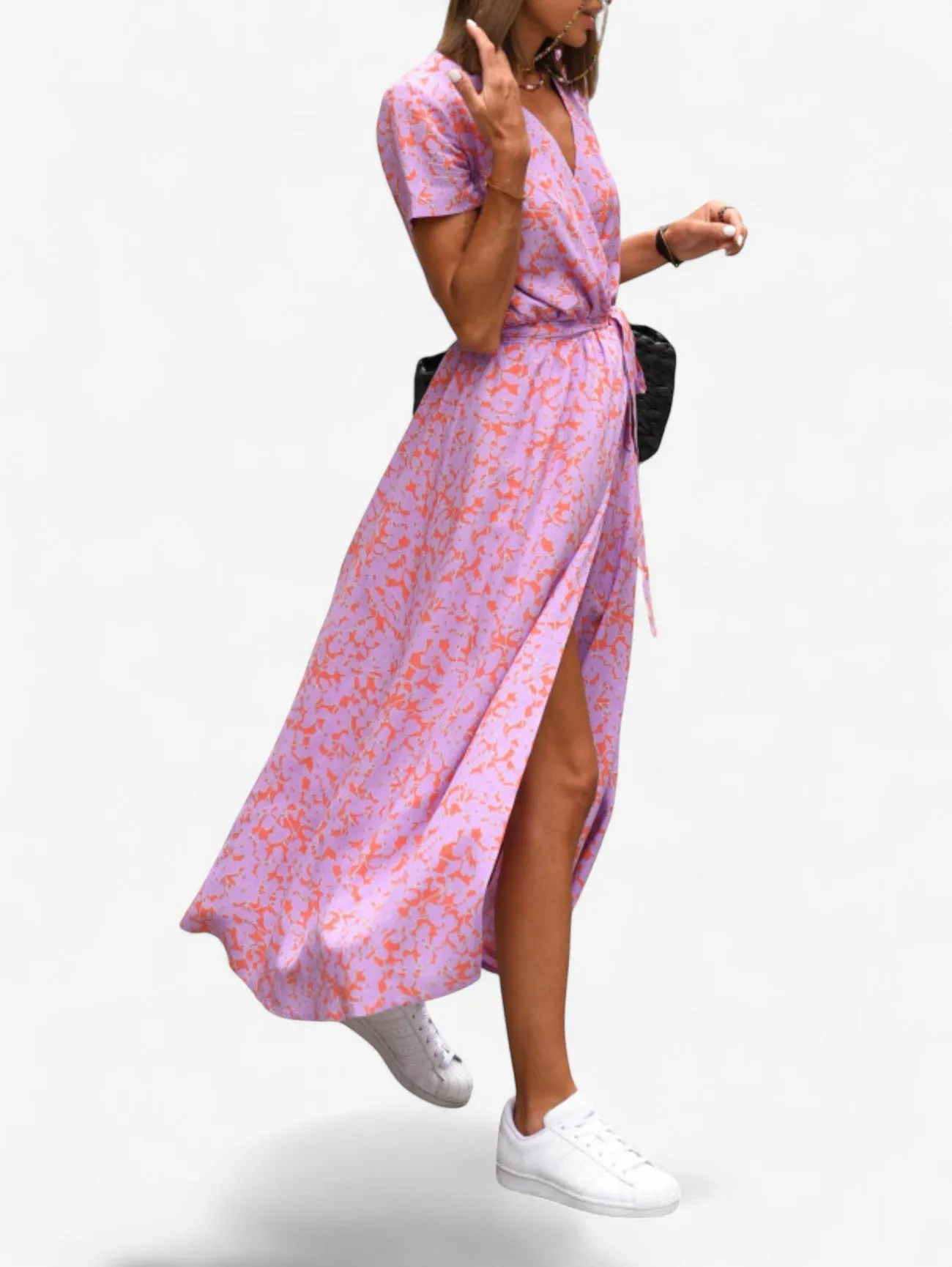 Jada | Women's Boho Wrap V-Neck Midi Dress with Slit