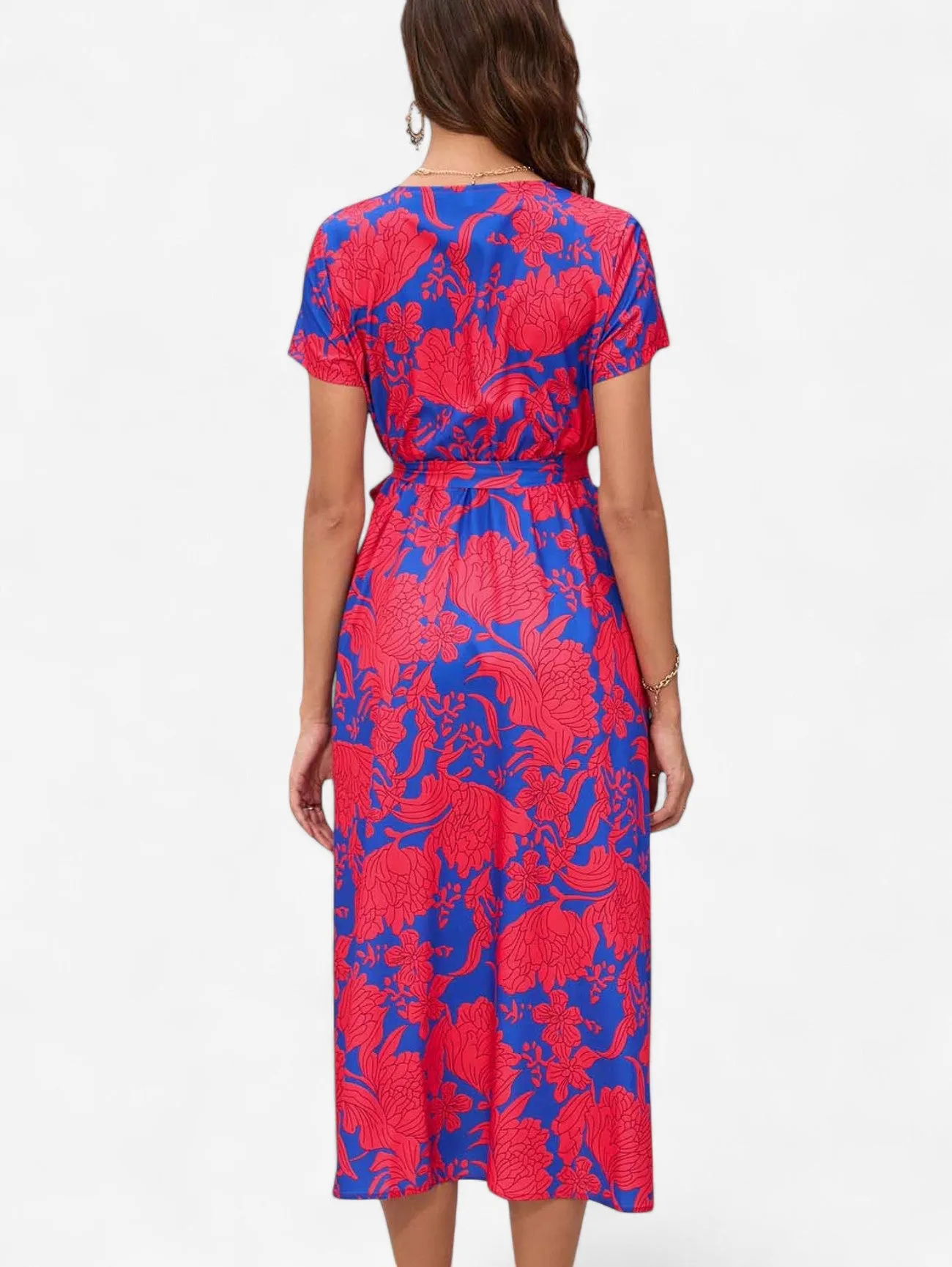 Jada | Women's Boho Wrap V-Neck Midi Dress with Slit
