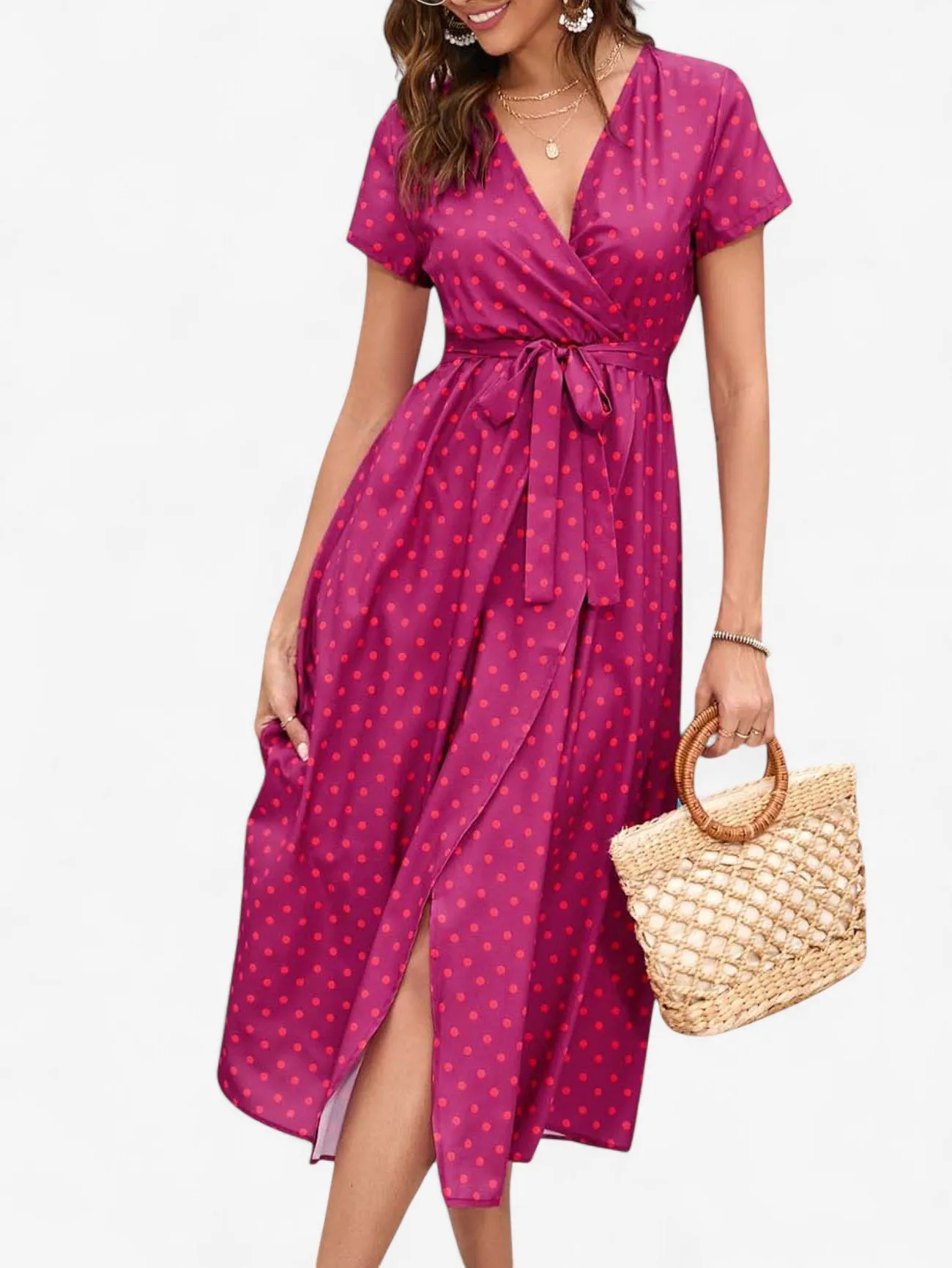 Jada | Women's Boho Wrap V-Neck Midi Dress with Slit