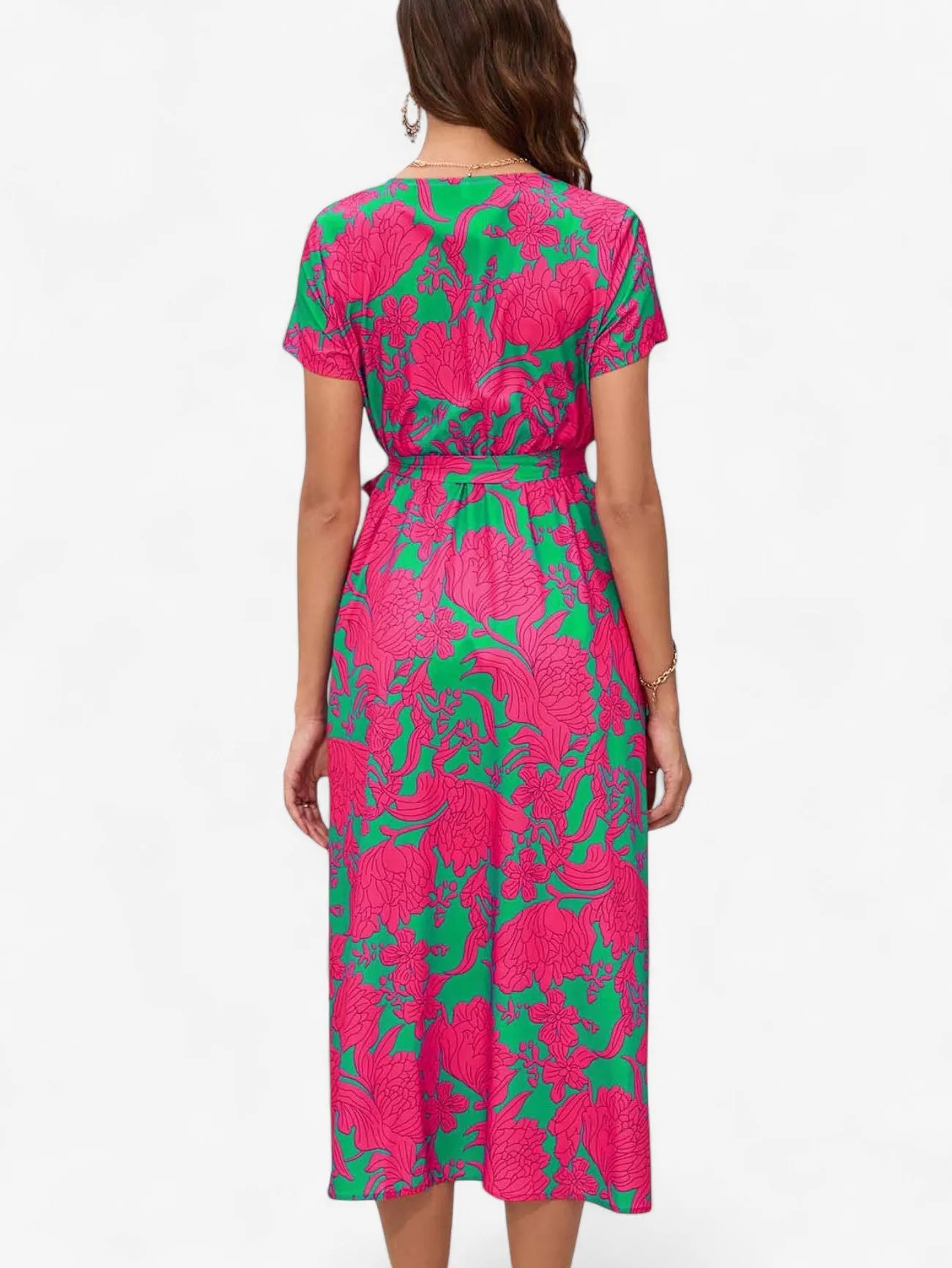 Jada | Women's Boho Wrap V-Neck Midi Dress with Slit