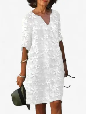 Jada | Women's Floral V Neck Short Sleeve Summer Midi Dress