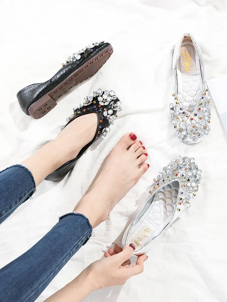 Jeweled Metallic Statement Ballet Flats