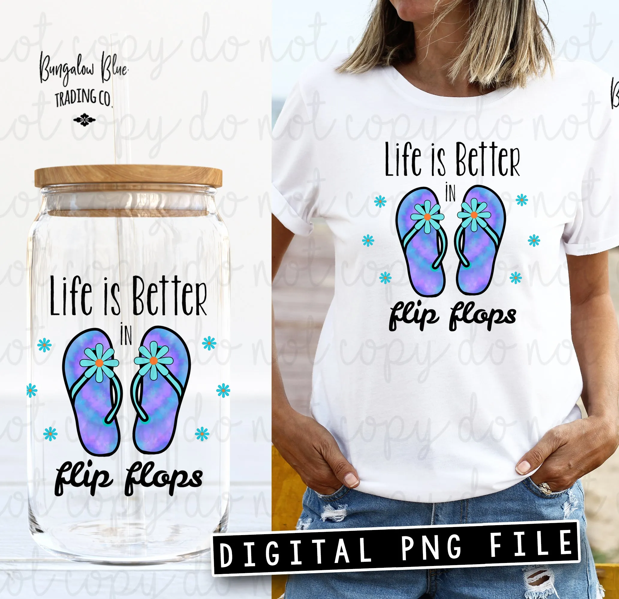 Life Is Better In Flip Flops Glass Can Tumbler Wrap Digital Download