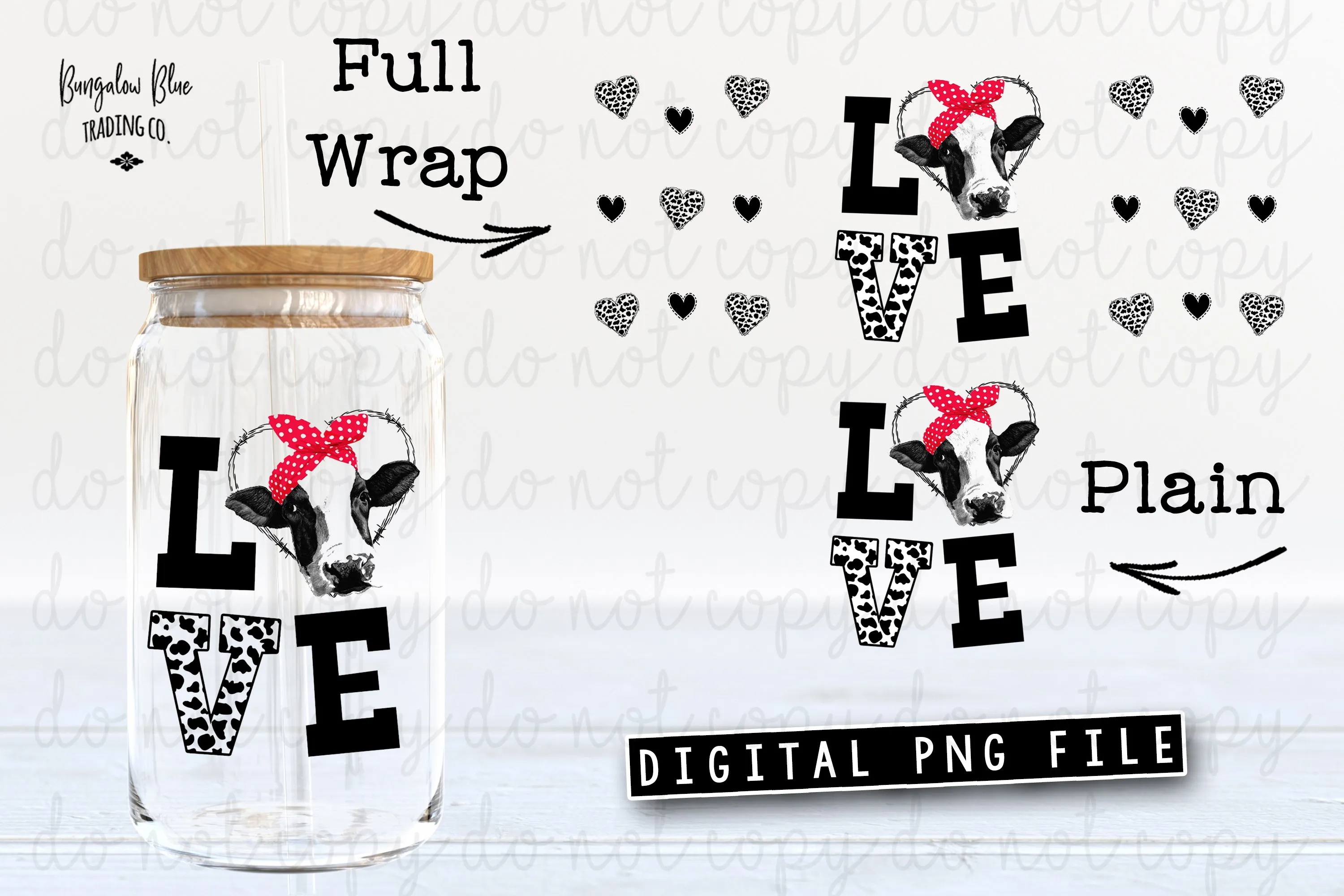 Love Cow Glass Can Tumbler Wrap Digital Download