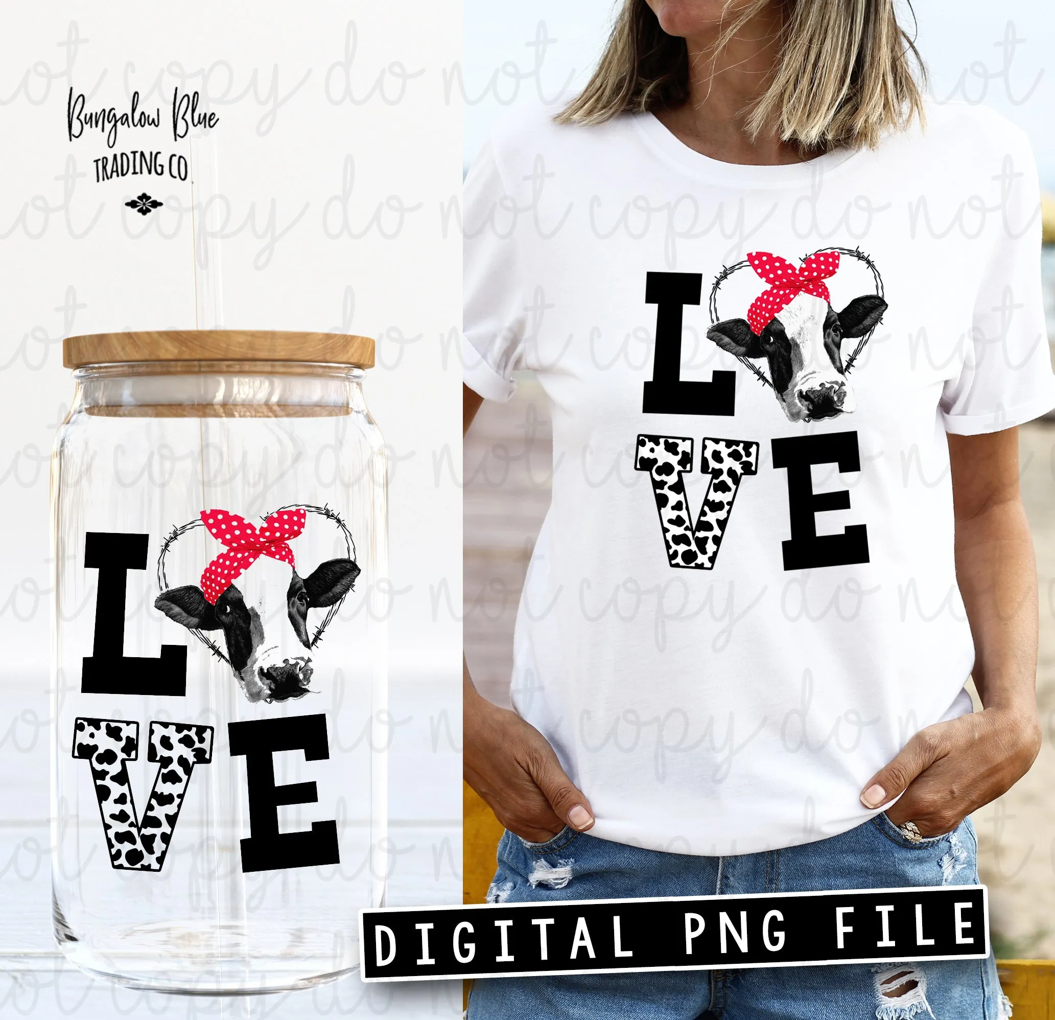 Love Cow Glass Can Tumbler Wrap Digital Download
