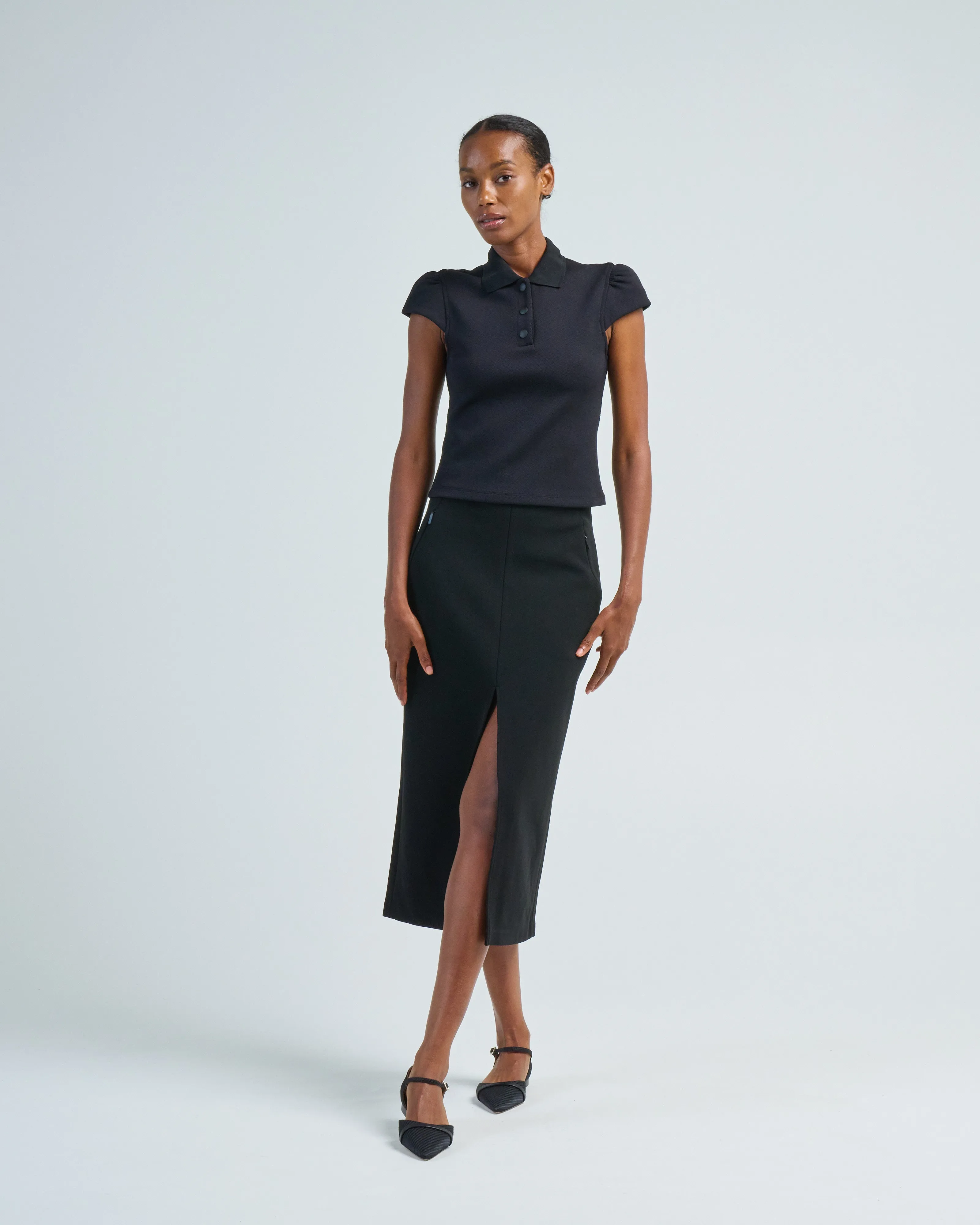 luxe pique shrunken polo shirt