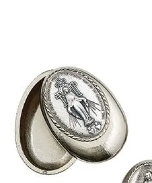 Miraculous Medal Metal Rosary Box 1 3/4" Oval