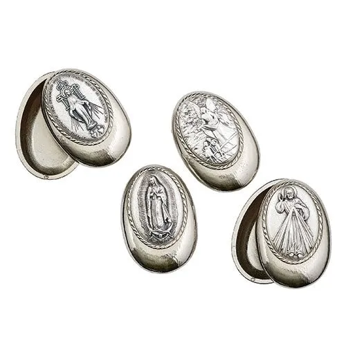 Miraculous Medal Metal Rosary Box 1 3/4" Oval