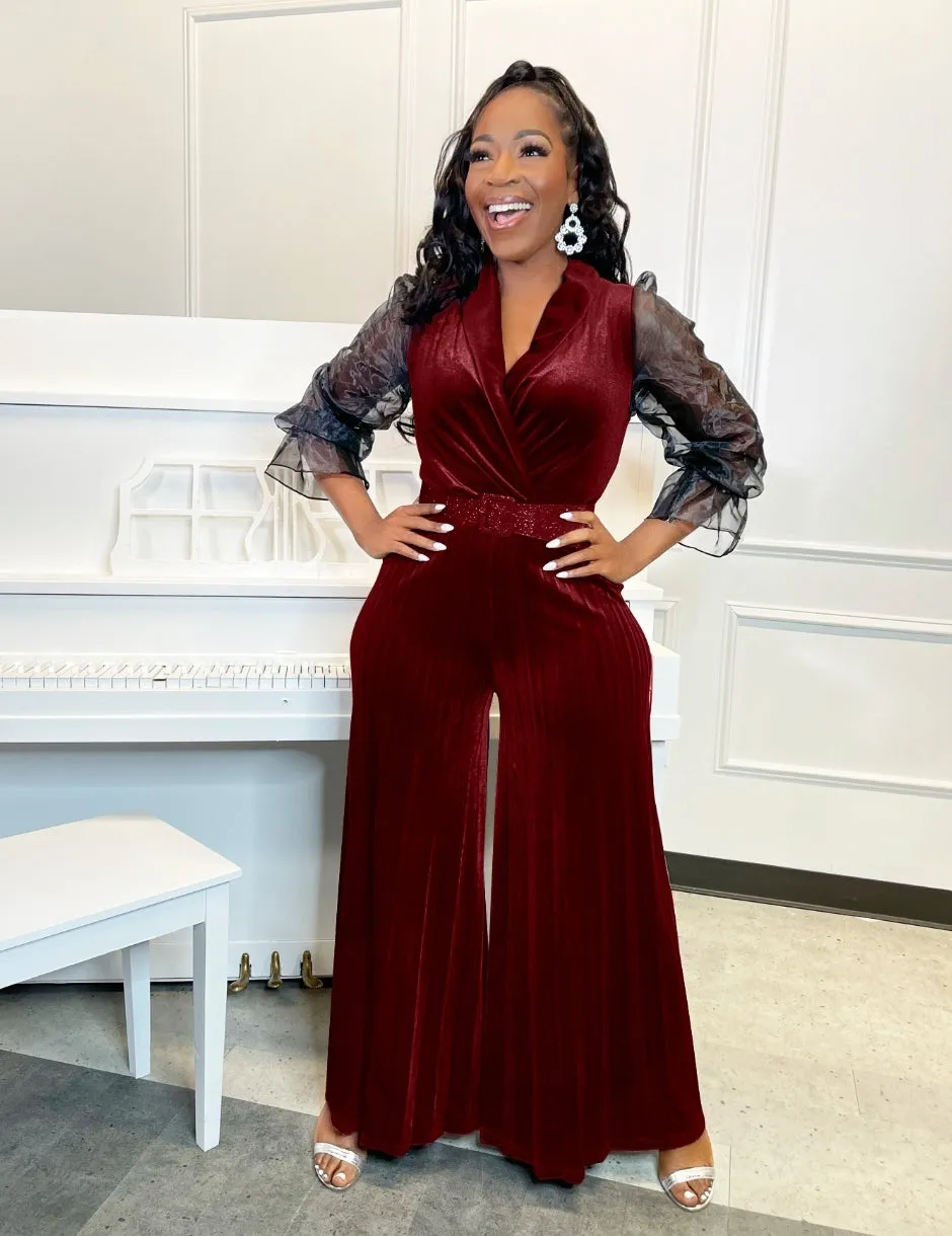Monabella- Velvet Pleat Jumpsuit/Belt SET (NEW)