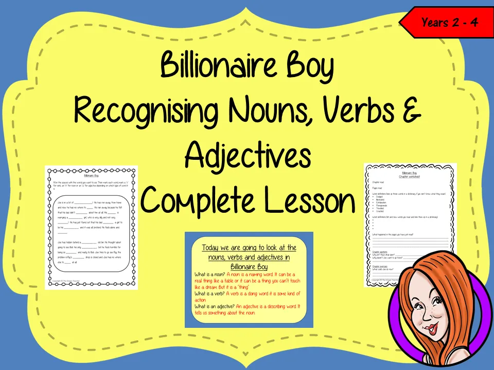 Nouns, Verbs and Adjectives Complete Lesson – Billionaire Boy