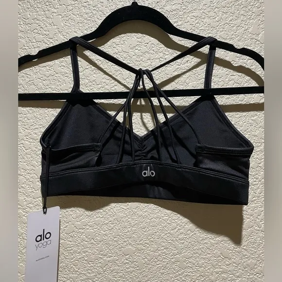 NWT  Alo Yoga Sunny Strappy Bra Black  Glossy Size S