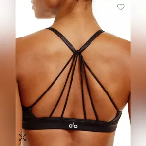 NWT  Alo Yoga Sunny Strappy Bra Black  Glossy Size S