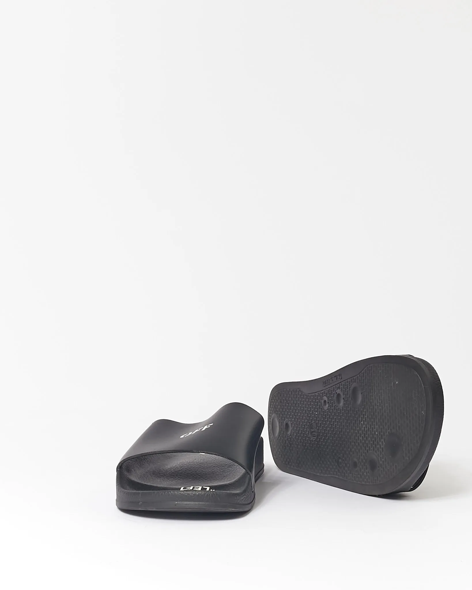 Off White Black Rubber/Leather Pool Slides - 40