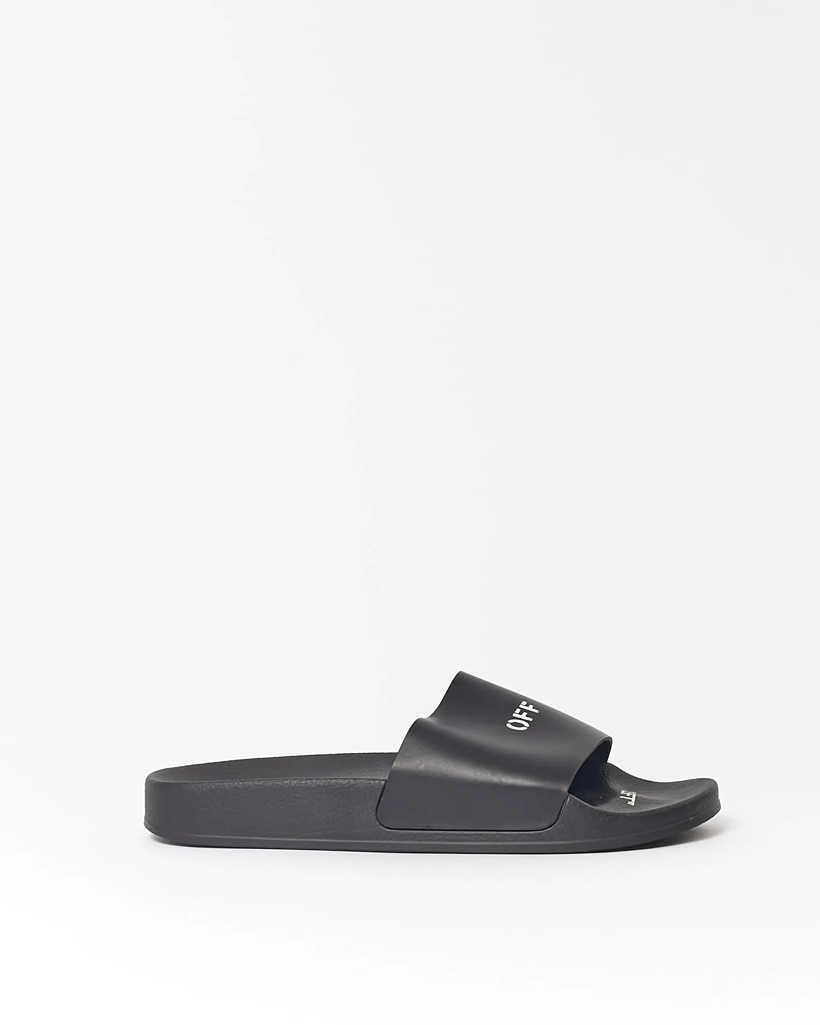 Off White Black Rubber/Leather Pool Slides - 40