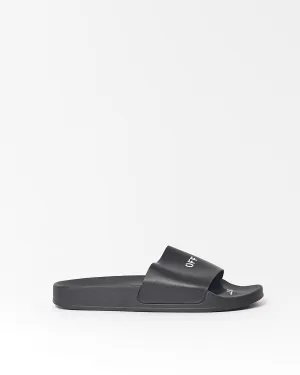 Off White Black Rubber/Leather Pool Slides - 40