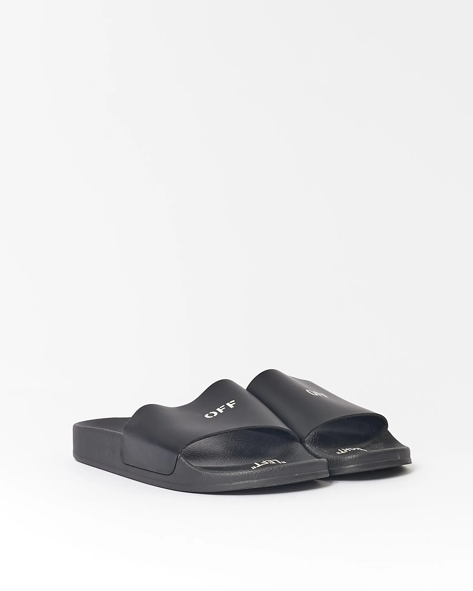Off White Black Rubber/Leather Pool Slides - 40