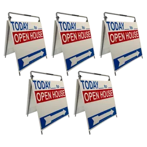 Open House Sign Metal A-Frame Kit - 5 Pack - Today - Red/White/Blue