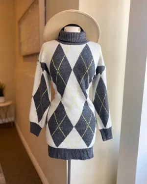 Pattern Turtle Neck Sweater Dress